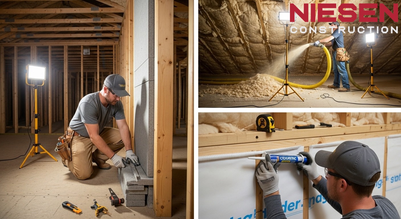 Professional installation of high-quality insulation materials in custom home walls and attic spaces