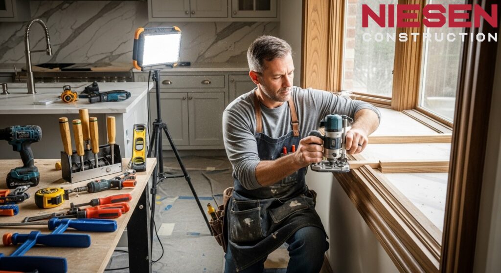 Master craftsman applying final finishes and detail work