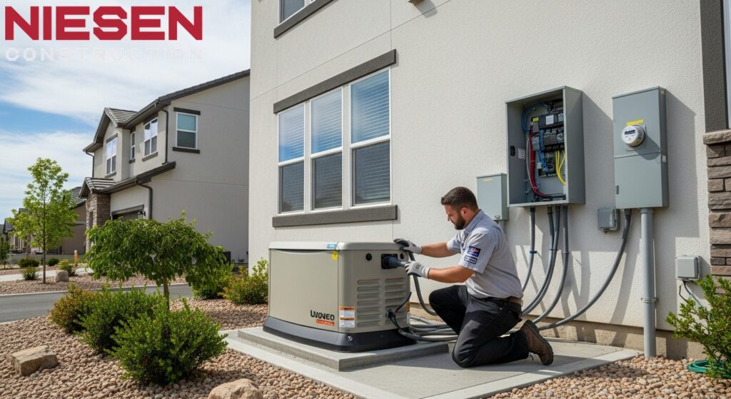 Professional installing whole-house generator system