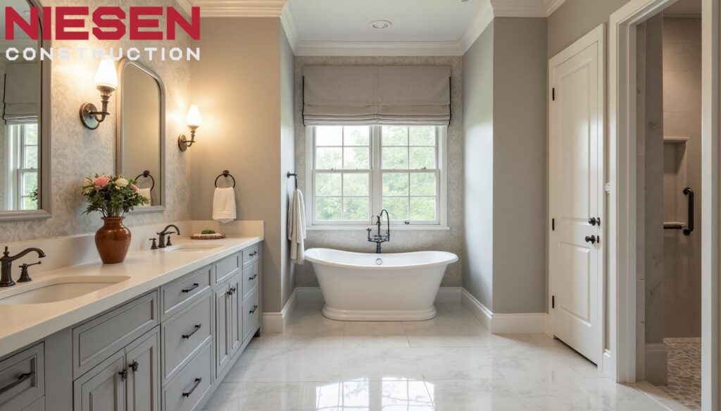 An elegant bathroom featuring stylish universal design elements