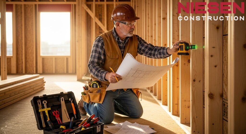 Experienced custom home builder identifying and addressing potential construction