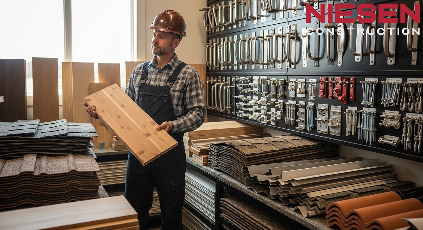 Custom home builder examining high-quality building materials