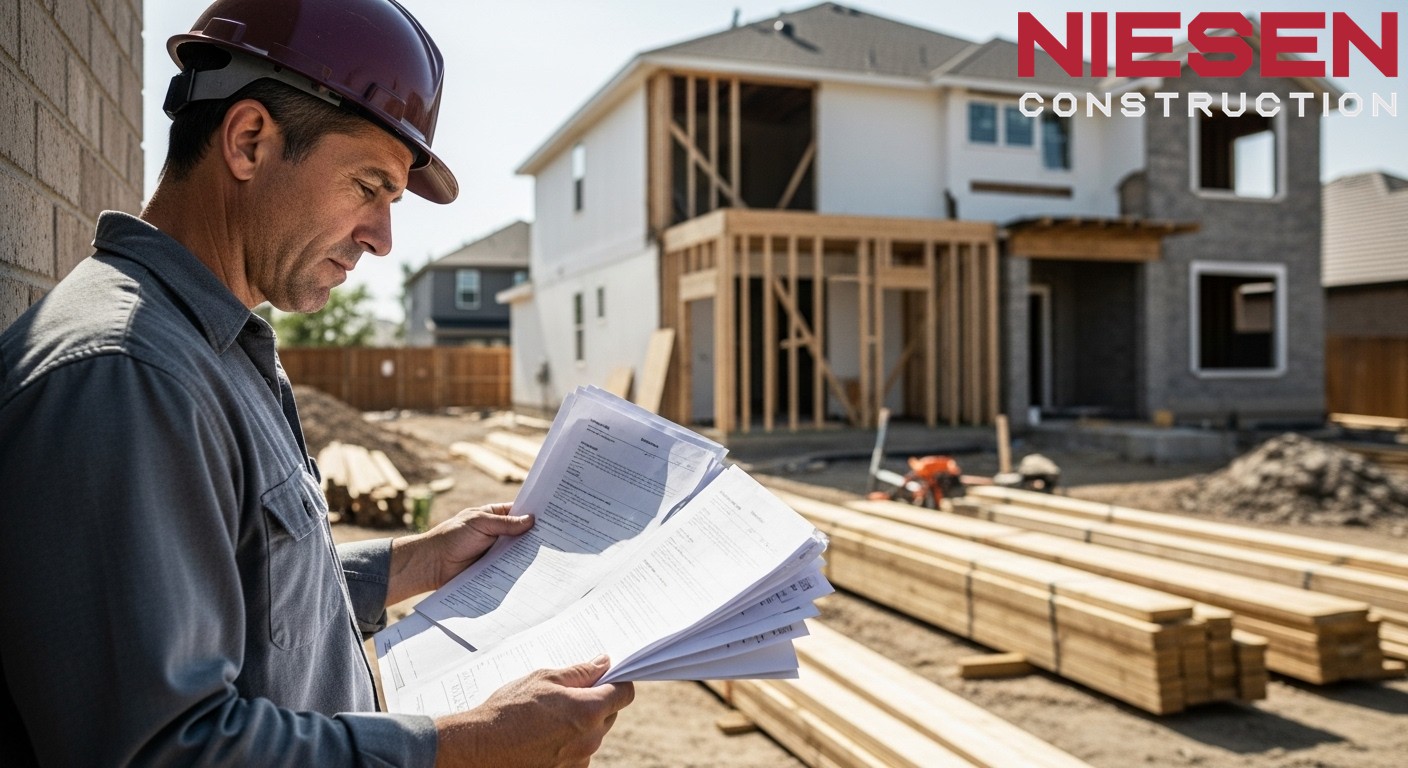 Professional contractor reviewing building plans