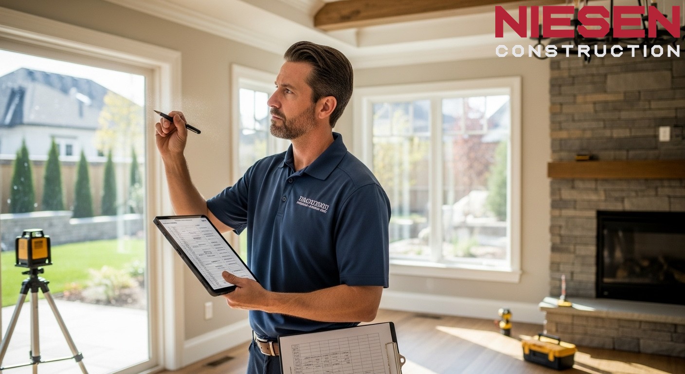 Custom home builder conducting comprehensive final quality inspection