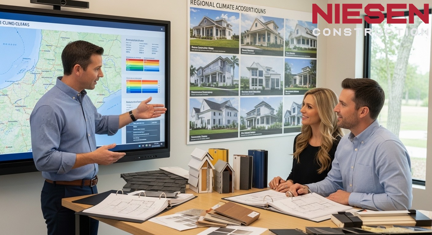 Custom home builder explaining regional climate considerations
