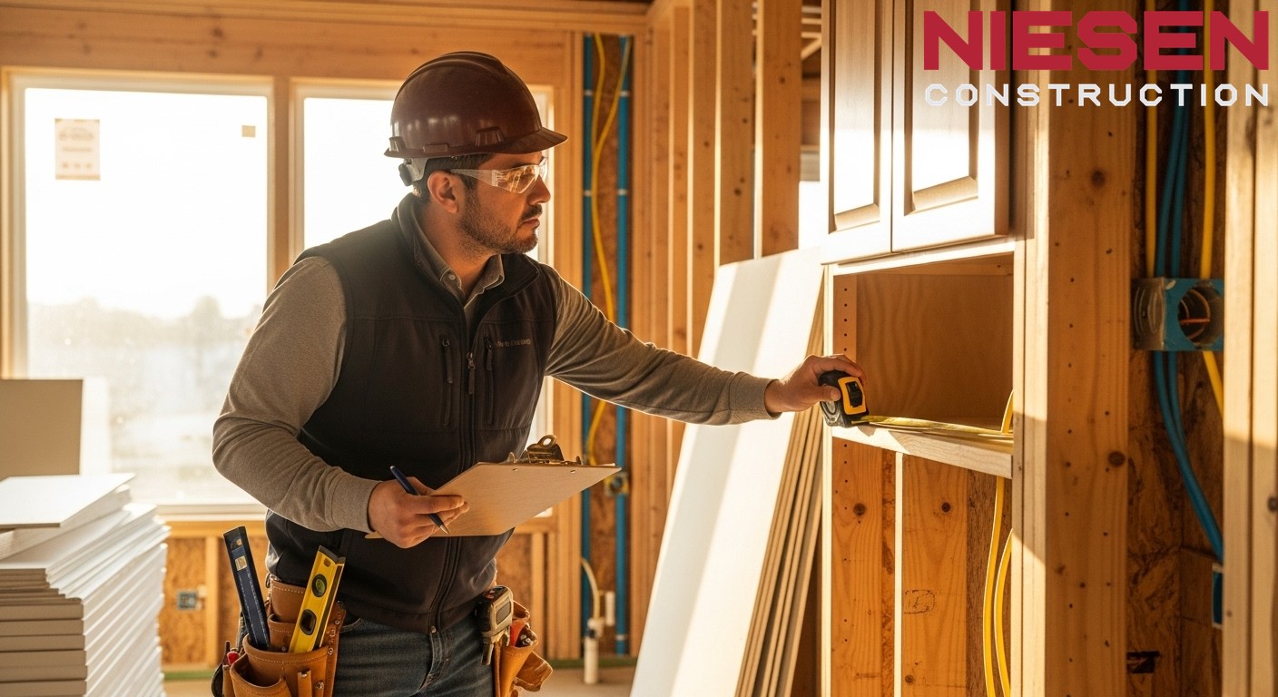 Professional custom home builder conducting detailed quality inspection