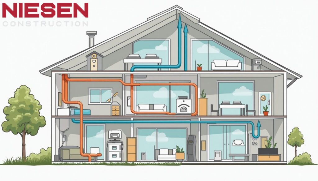 Circulating airflow diagram in a house with no words, no letters, and no symbols.