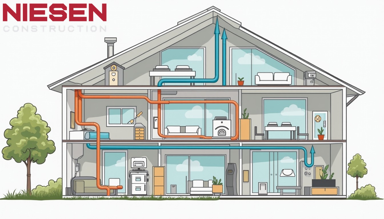 Circulating airflow diagram in a house with no words, no letters, and no symbols.