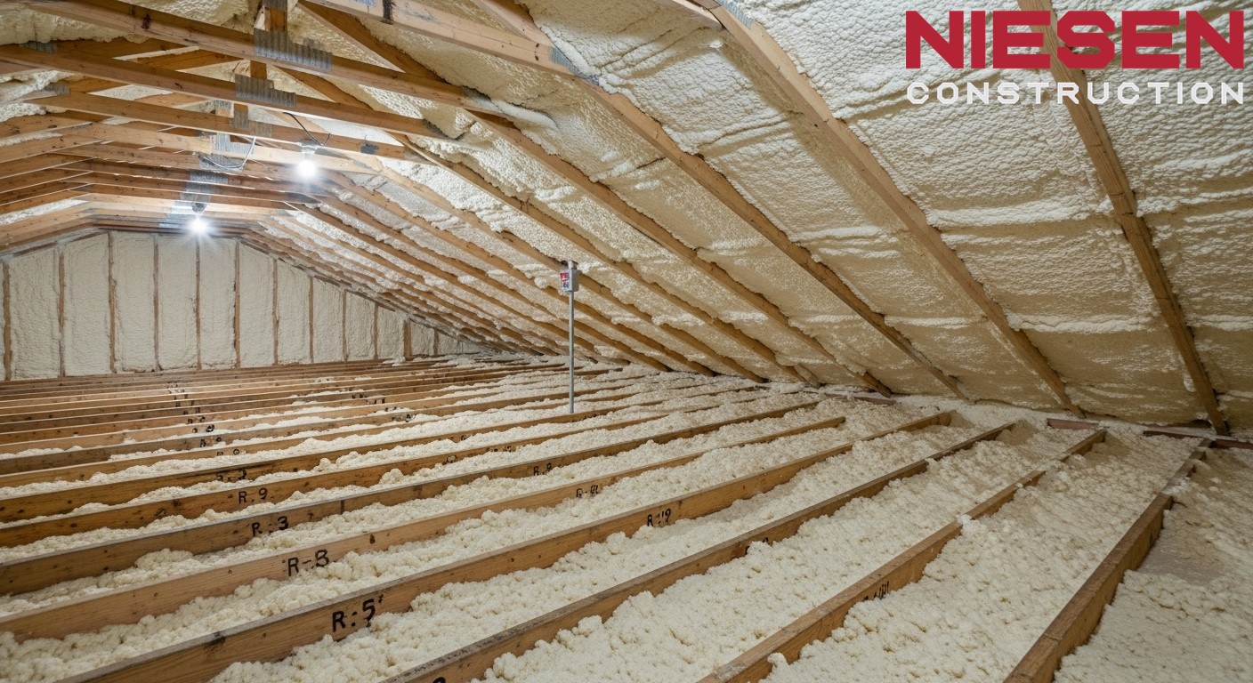 Construction workers installing high-quality insulation in custom home