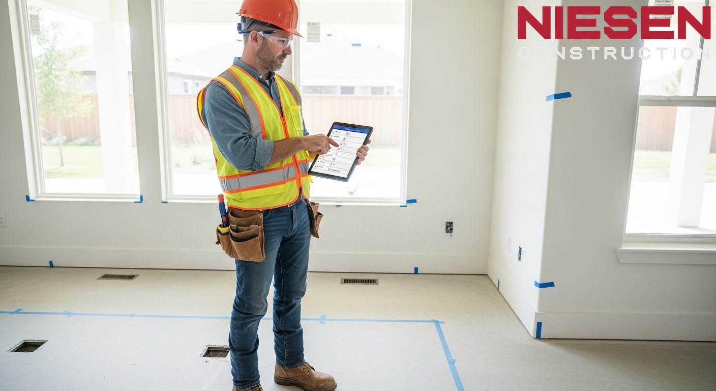 Custom home builder conducting comprehensive final quality inspection