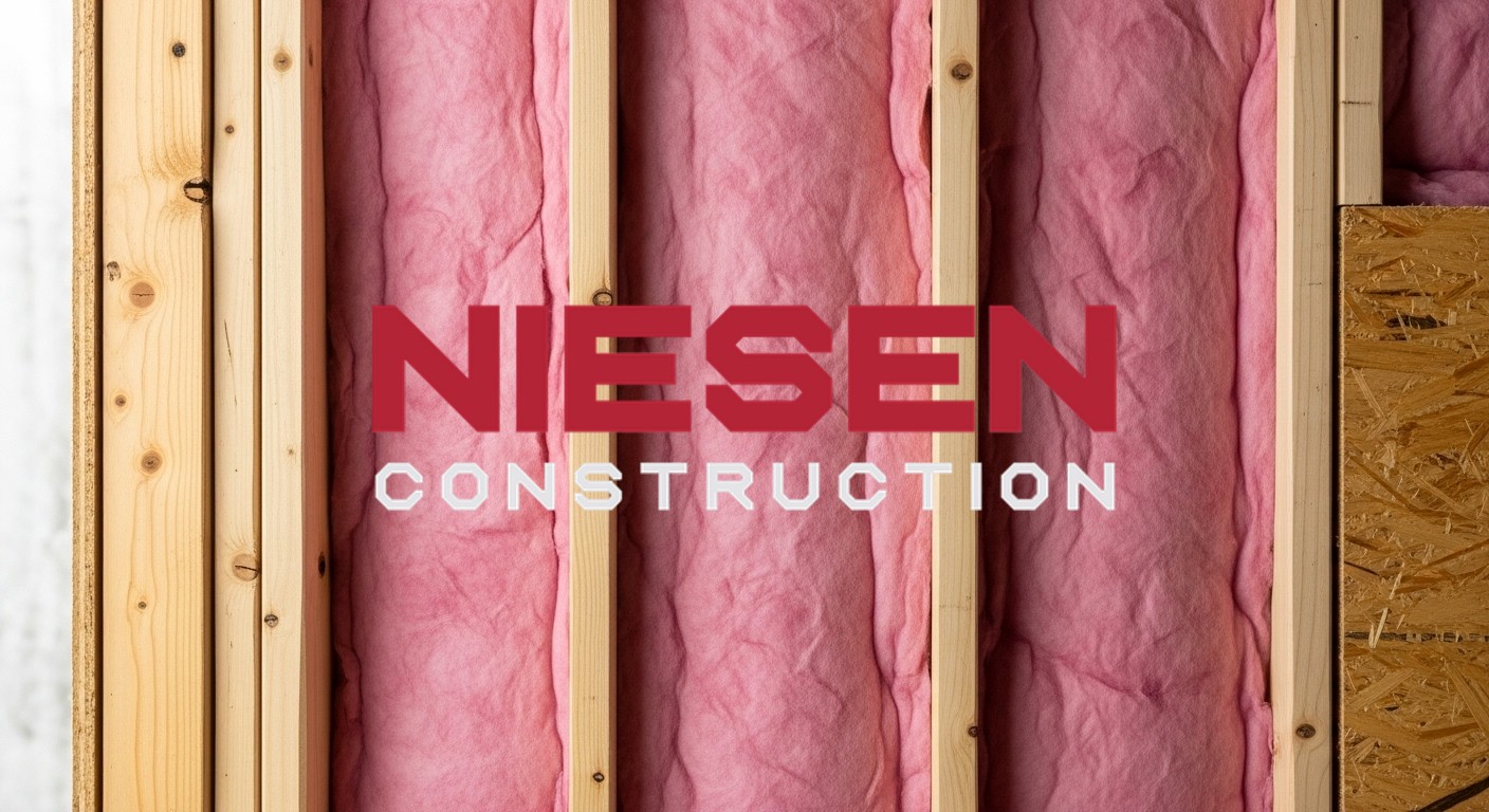 A close-up view of pink bats of insulation