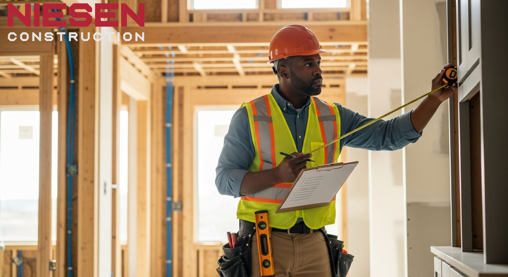 Professional custom home builder conducting detailed quality inspection