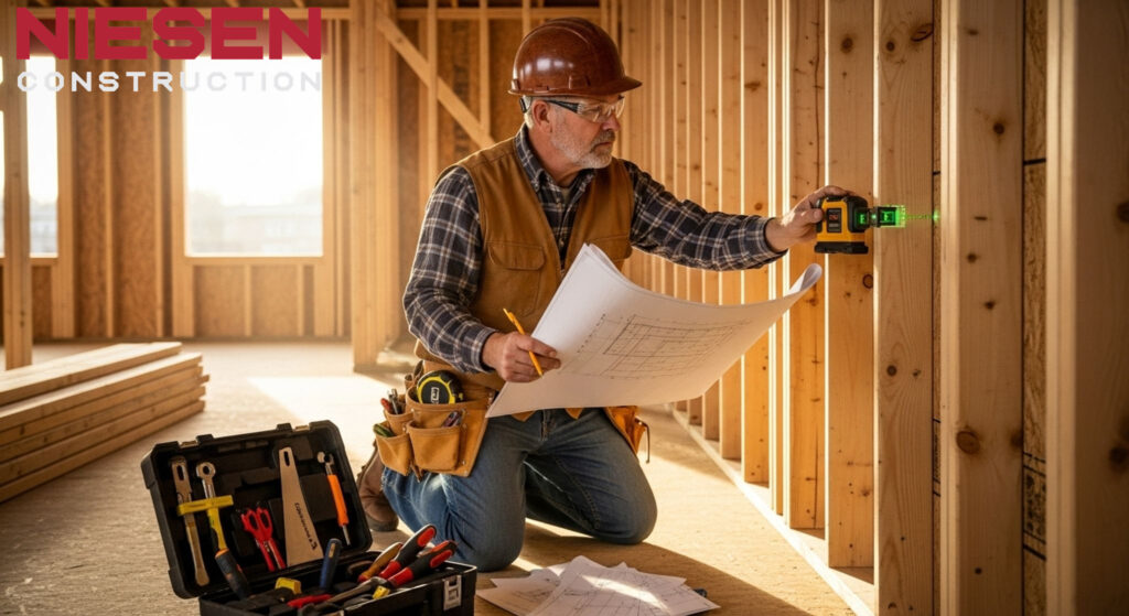 Experienced custom home builder identifying and addressing potential construction