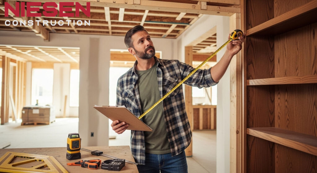 Professional custom home builder conducting detailed quality inspection