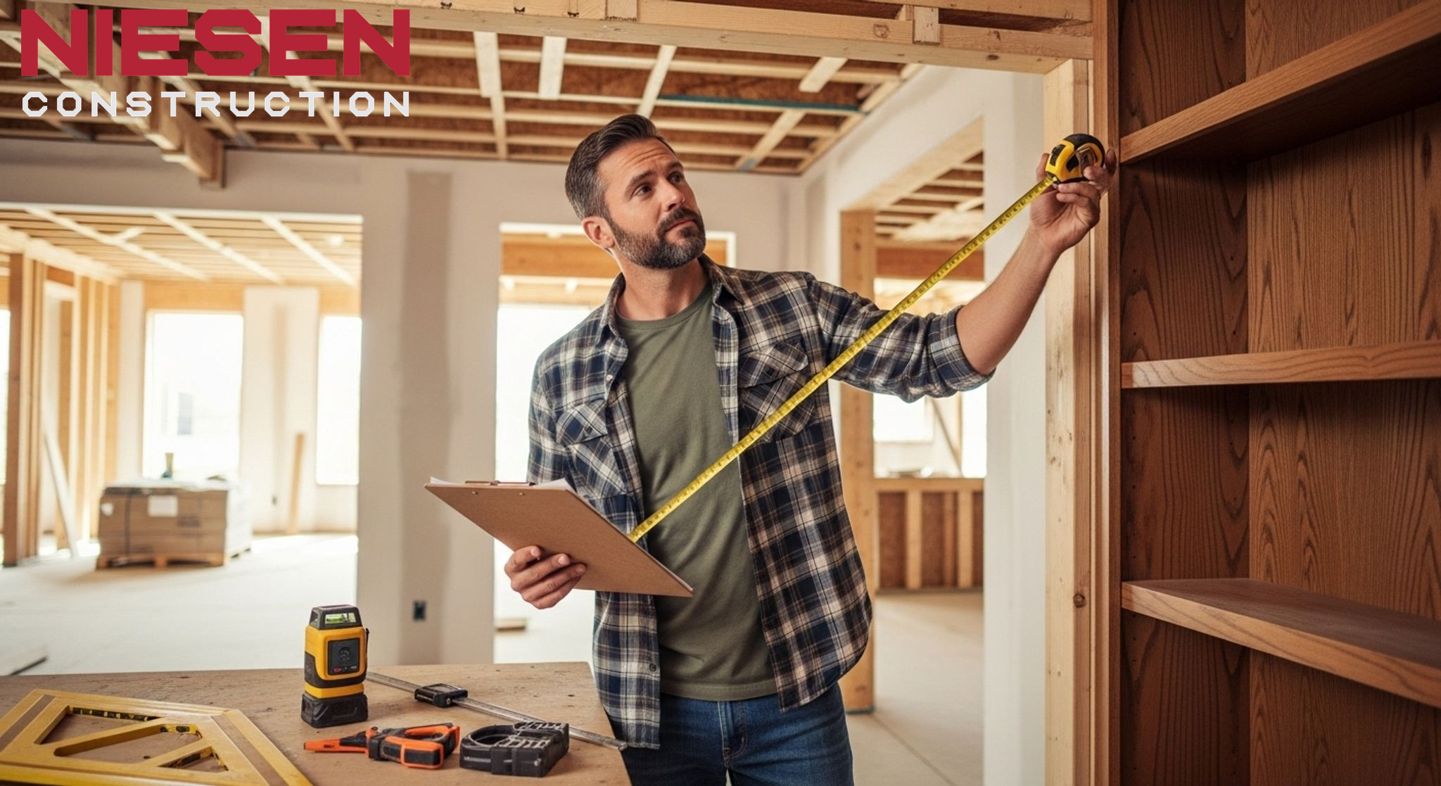 Professional custom home builder conducting detailed quality inspection