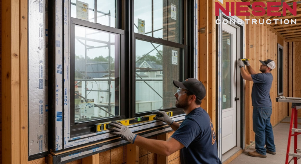 High-quality energy-efficient windows and doors being installed in a custom home