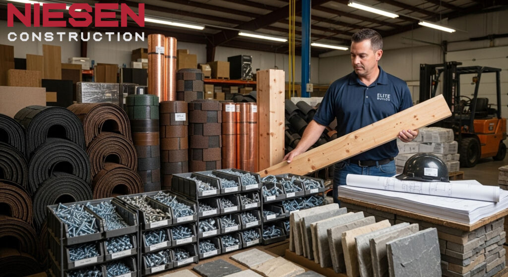 Custom home builder examining high-quality building materials