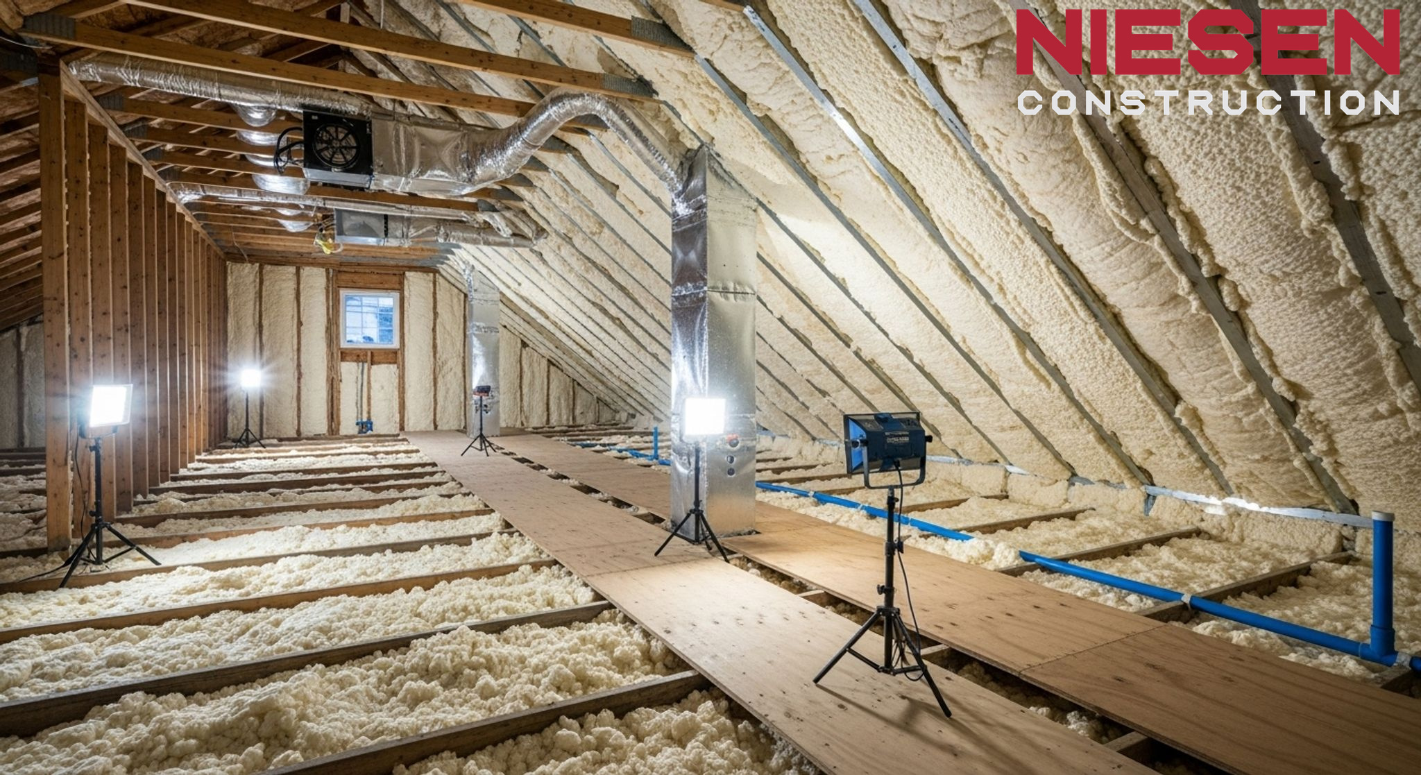 Construction workers installing high-quality insulation in custom home