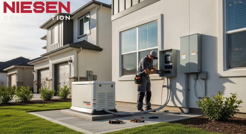 Professional installing whole-house generator system