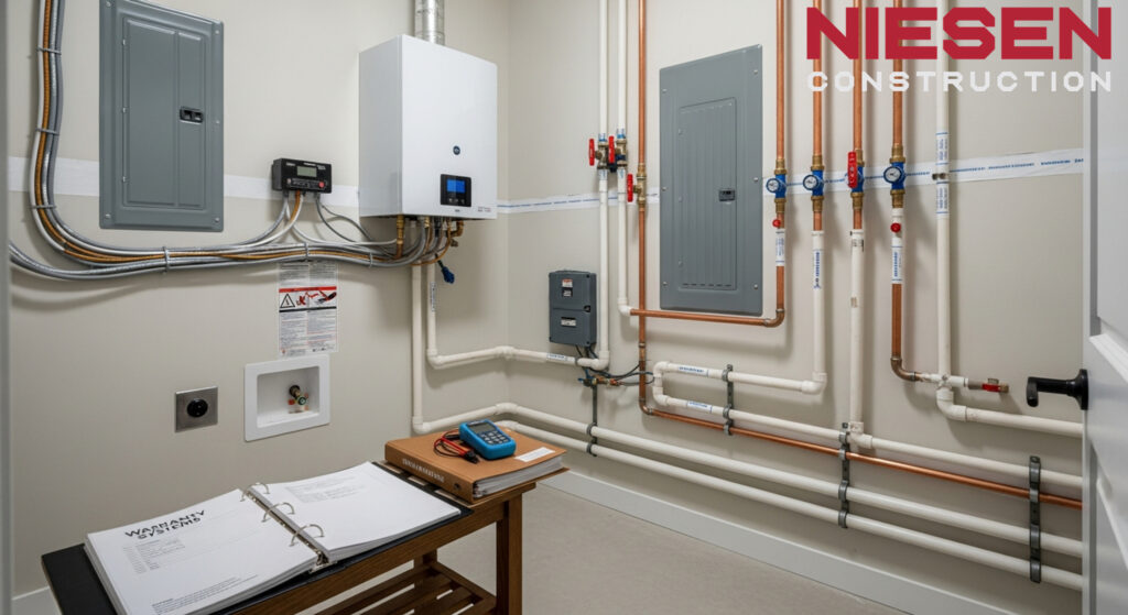 Custom home builder conducting comprehensive final quality inspection with detailed checklist