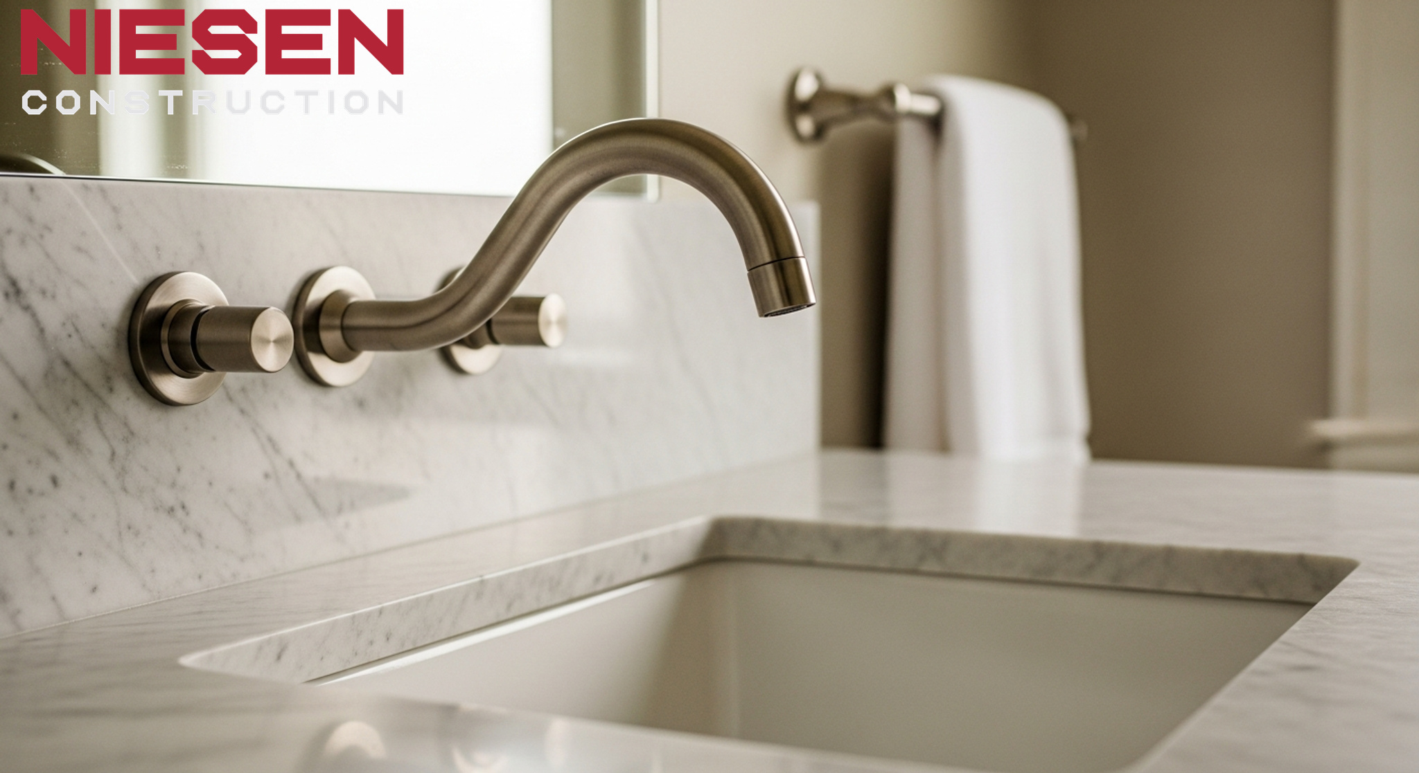 High-efficiency plumbing fixtures and water conservation features being installed in a custom home bathroom