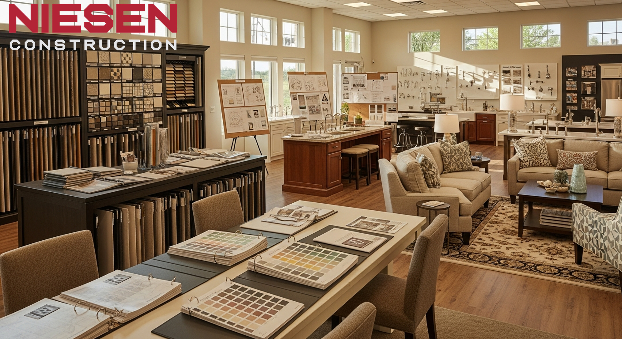 Professional interior designer and custom home builder meeting with homeowners
