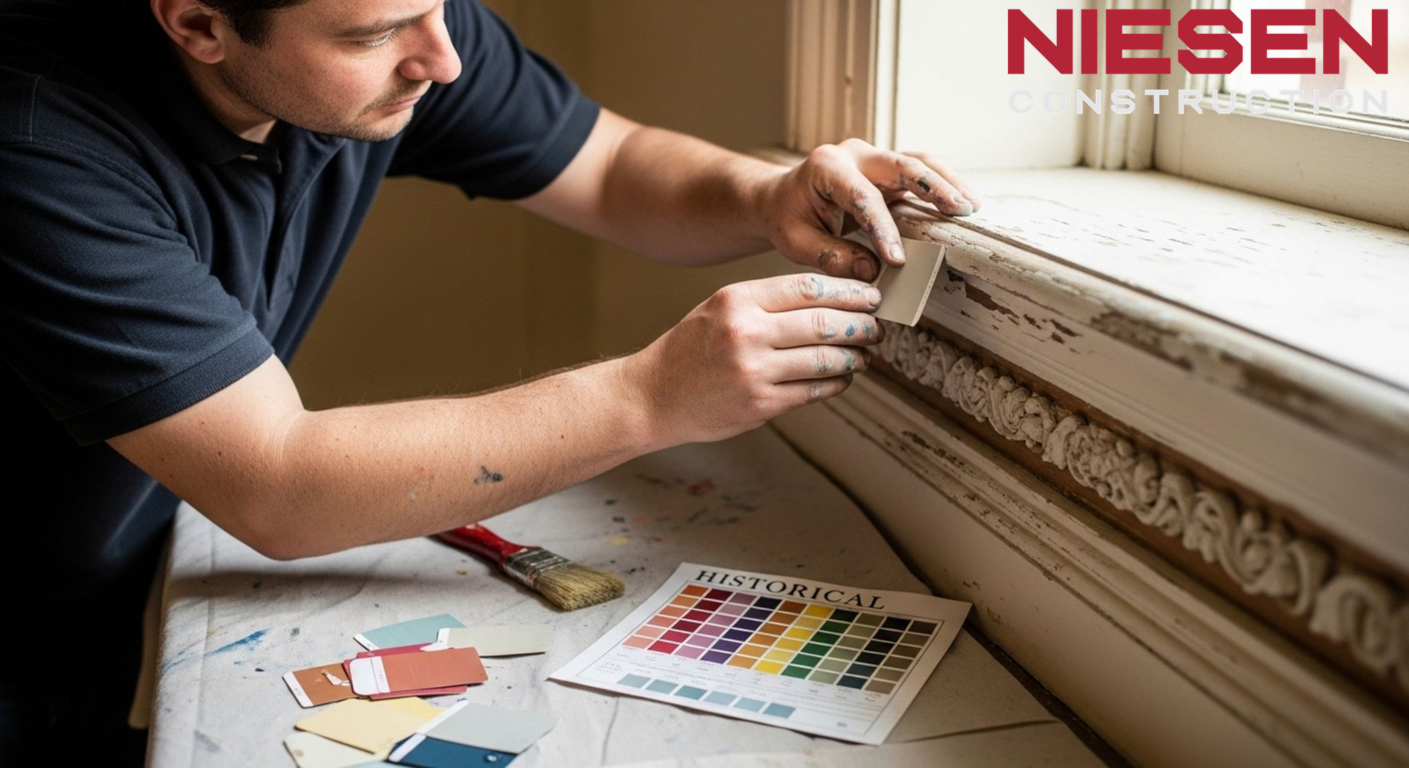 Craftsman carefully color-matching paint samples