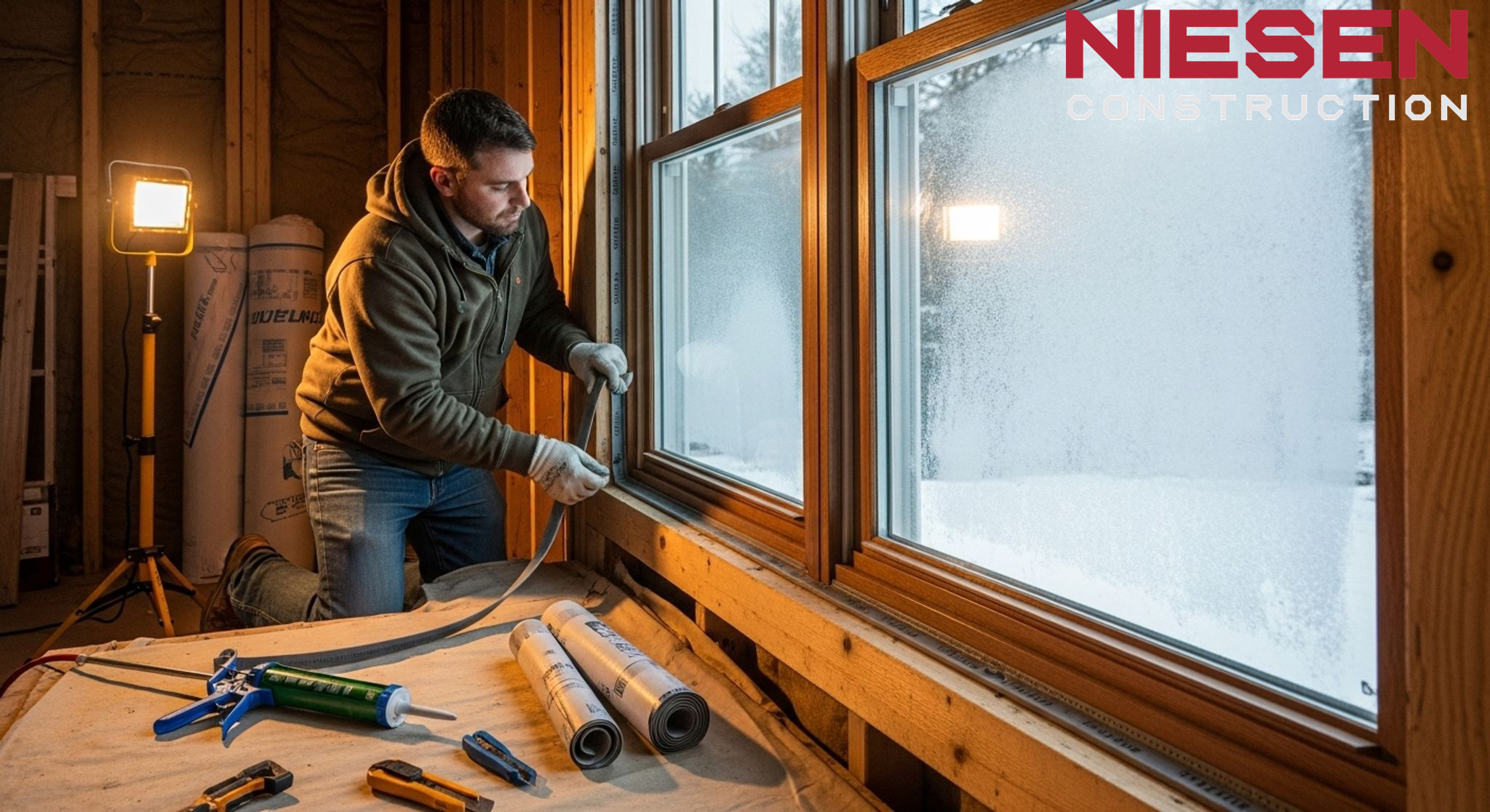 Contractor installing high-quality weatherstripping