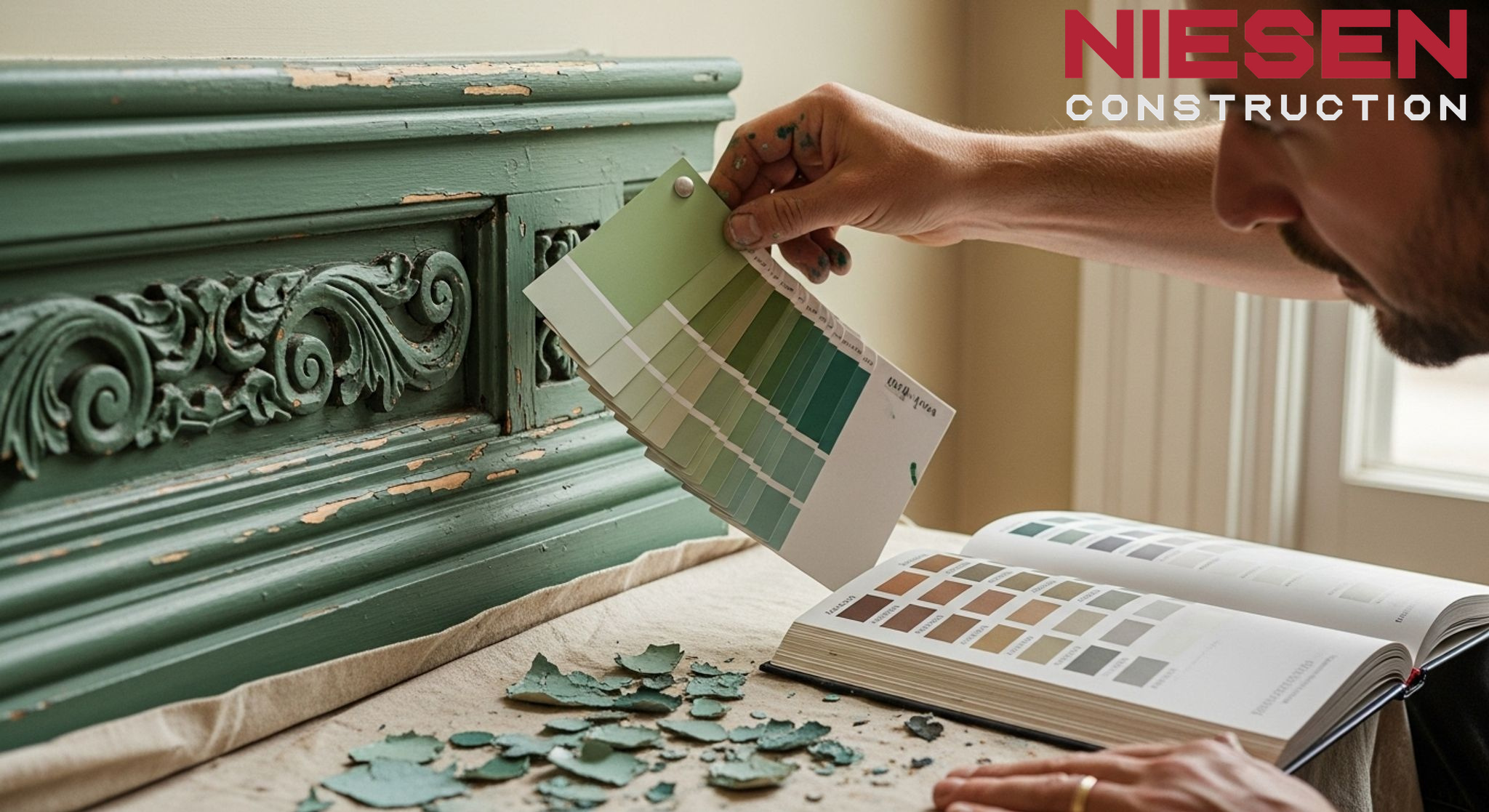 Craftsman carefully color-matching paint samples
