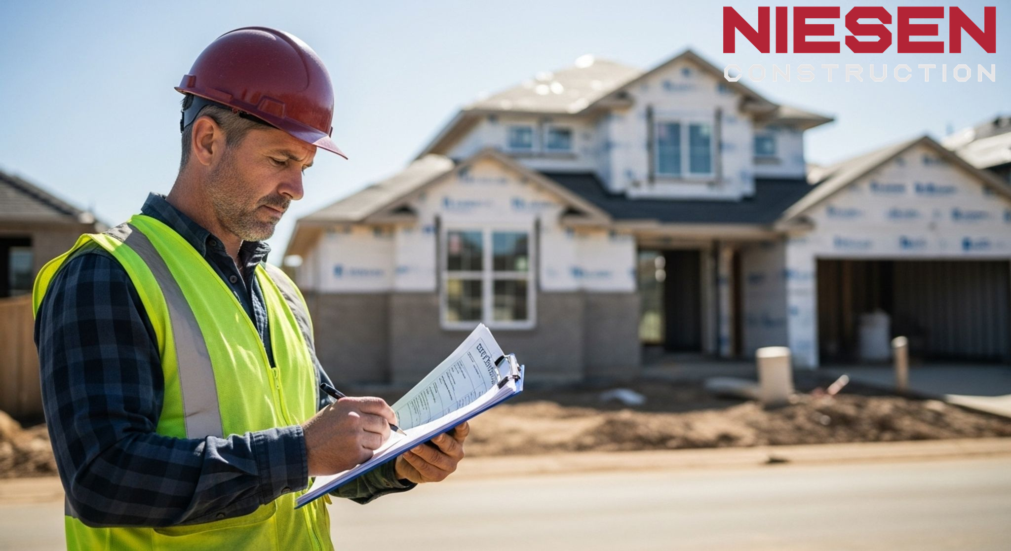 Professional contractor reviewing building plans