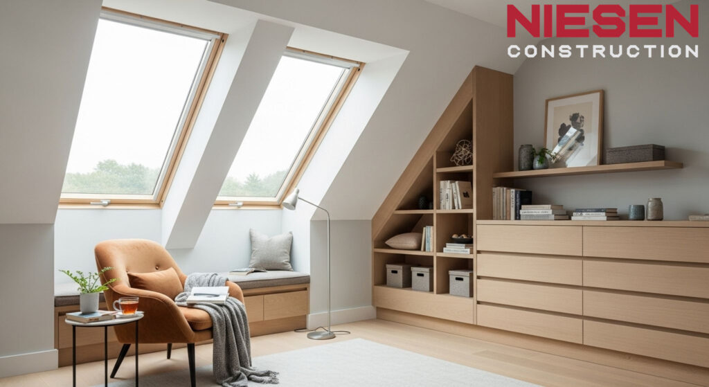 Transformed attic space converted into bright, functional room
